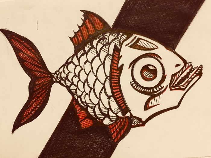 Another fish, have a nice weekend everyone - My, Drawing, Pencil drawing, A fish, Piranha, Friday
