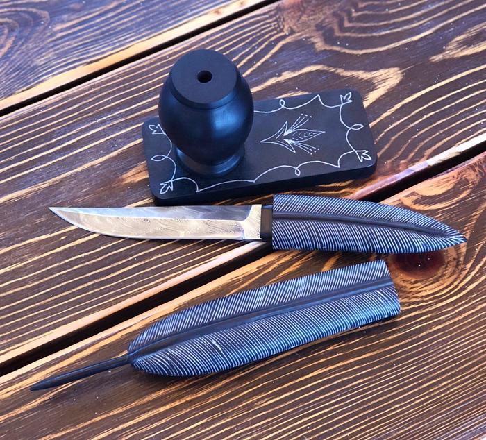 Knife - pen - Knife, , Feather, Damascus, , , Handmade, , Longpost