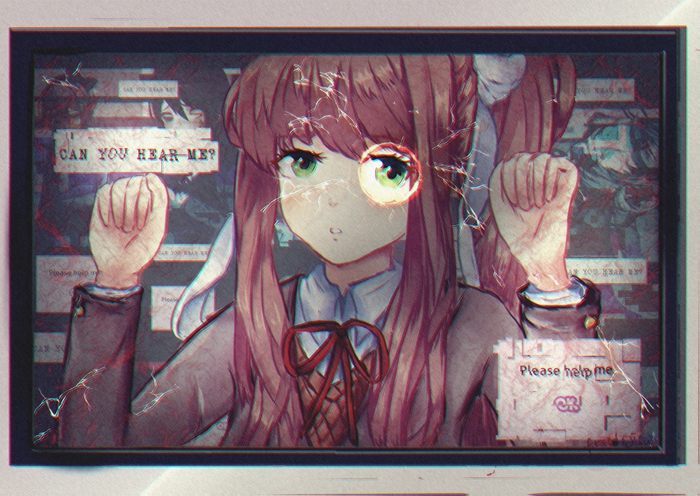 Knock Knock. - Doki Doki Literature Club, Monika, Anime art, Anime, Visual novel, Not anime, Art, Spoiler