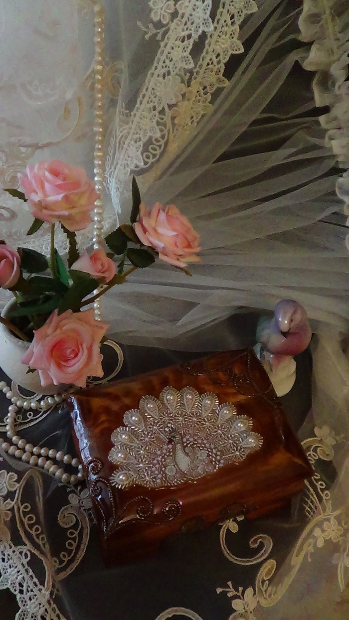 Шкатулка, украшенная бисером, "Павлин". Рукоделие без процесса, Бисер, Шкатулка, Украшения из бисера, Павлин, Белый павлин, Длиннопост