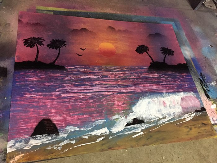 Some kind of Retro Wave... - My, , Spray Art, Spray can, Painting, Acrylic, Sea, Beach