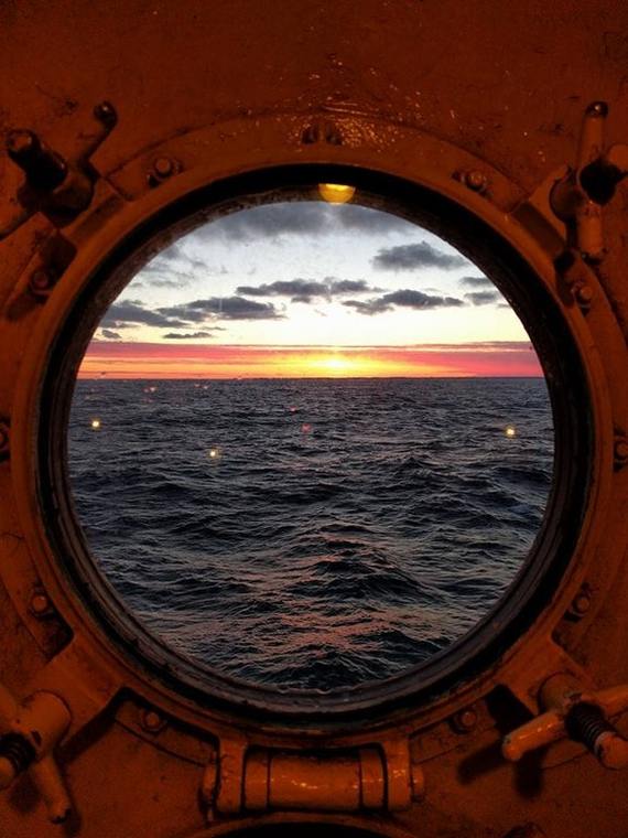 From my father, captain of a freighter on the great lakes. - Captain, Cargo ship, Lake, Porthole, dawn, Sunset, The photo, Reddit