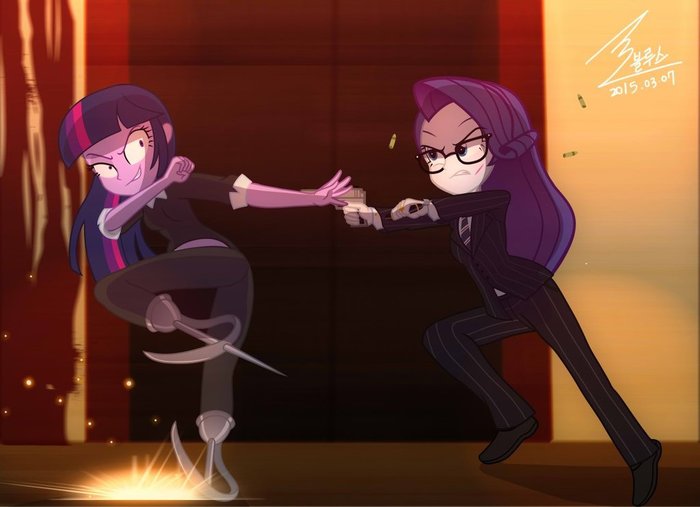 Bayonet vs autistic girl who can't just pick up and hit point-blank - My little pony, Equestria girls, Kingsman: The Secret Service, Crossover, MLP crossover, Twilight sparkle, Rarity