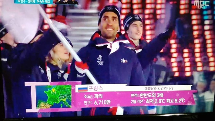 France under the flag of Russia at the opening of the Olympics in Yu.K. - France, Flag, Olympiad, Typo