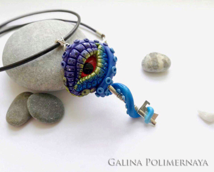 Pendant Dragon's eye ^_^ - My, Needlework without process, Eyes, Eye of the Dragon, Tentacles, Suspension, Pendant, Polymer clay, Longpost