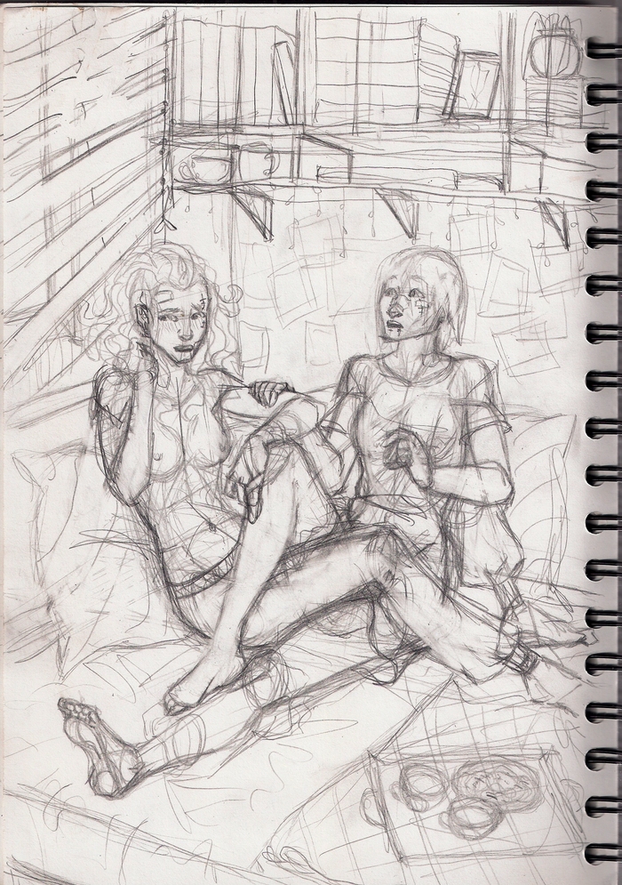 Shamka and Emma, ??my dear OS - NSFW, My, Original character, Art, Drawing, LGBT, Traditional art, Longpost