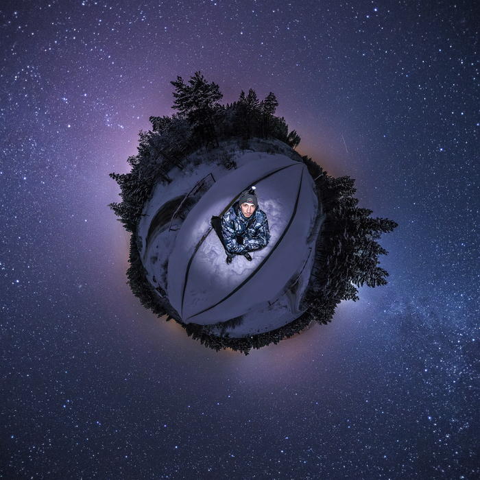 planet winter - My, Панорама, Milky Way, Starry sky, , Spherical panorama