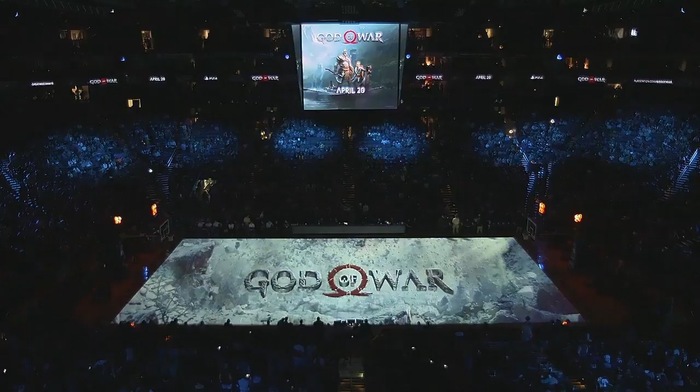 God of War commercial projected onto basketball court at halftime in NBA game - NBA, Release, Games, Ps 4, Trailer, Video, Playstation 4, God of war