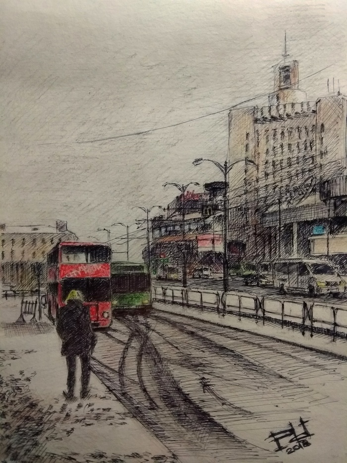 Minsk. - Longpost, Gel pen, Minsk, Sketch, Pencil, My