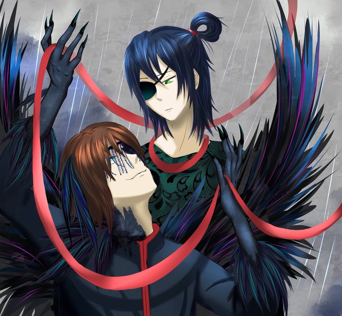 Illustration for the 2nd part The Crow's Apprentice - Dancers in the Abyss - My, The Crow's Apprentice, , Anime, Art, Anime Guys, Wings, Crow, Kurata Gu