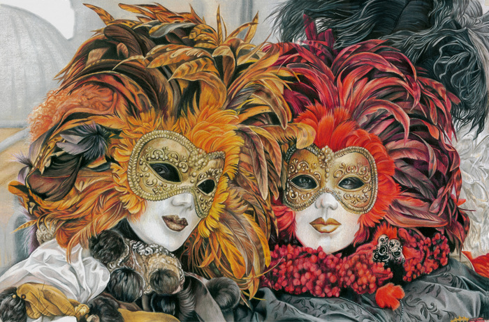 Drawing with colored pencils Venetian masks - My, Drawing, Colour pencils, Venetian mask, Venice Carnival, Mask, Carnival, Venice, Feathers