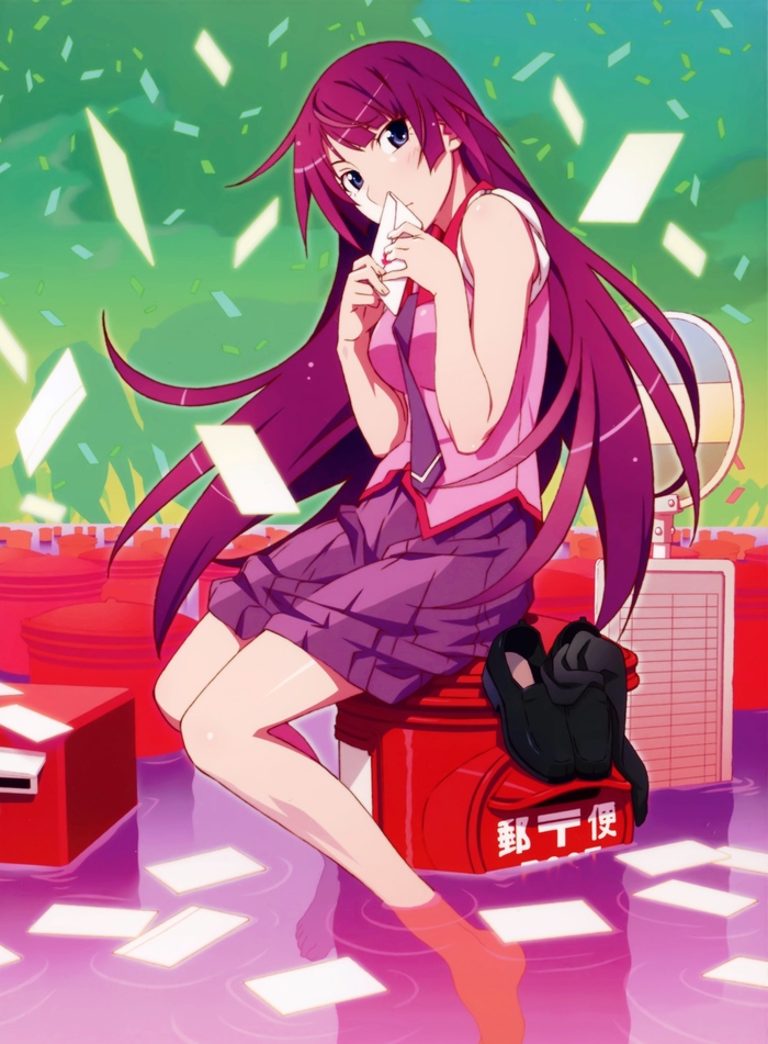 Sometimes, to give chocolate in front of everyone, you just don't have the courage... - Anime, Anime art, Monogatari series, Hitagi senjougahara, Valentine's Day, Valentine