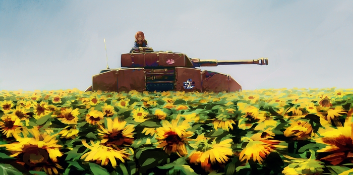 Подсолнуховое поле - Anime Art, Аниме, Girls und Panzer, Jcm2