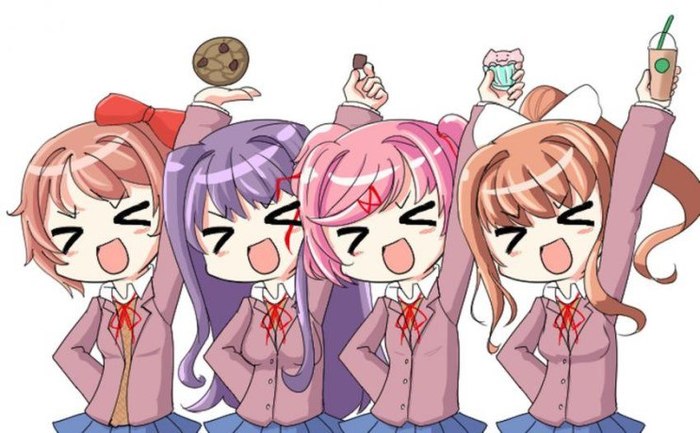 DDLC - Natsuki, Monika, Yuri, Doki Doki Literature Club, Visual novel, Art, Anime art, Sayori