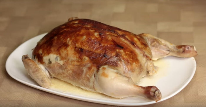 Chicken stuffed with pancakes - Recipe, Video recipe, Hen, , Pancakes, Stuffing, Video, Longpost