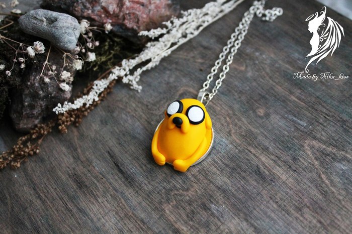 Jake from polymer clay. - My, Polymer clay, Handmade, Jake, Pendant, Jake the dog