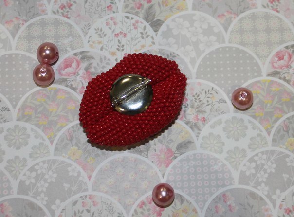 Brooch Lips - My, Needlework without process, Beads, Lips