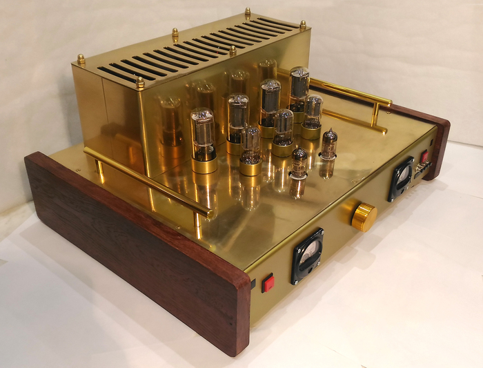 BRASS project. Nobu Shishido tube amplifier, vinyl equalizer, MP3 module and remote control. - My, Tube amplifier, Lamp head, , Mp3 Player, Longpost