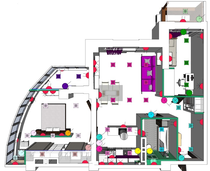 Do-it-yourself apartment renovation. Part 3 Plan for the placement of lighting and electrical outlets - My, Repair, 2018, Design, Project, New building, Apartment, Electrician, Longpost