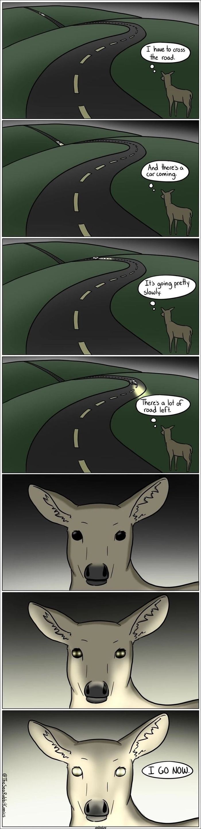 smart deer) - Deer, Road, Car, Clear kid, Longpost, Comics