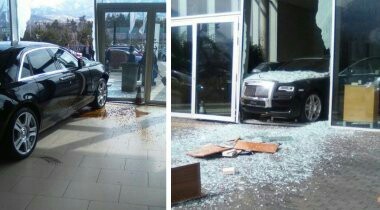A man drove into a car dealership window in a new Rolls-Royce in Almaty. - Kazakhstan, Bad luck, Laugh, And laughter and sin, Almaty, Video, Longpost