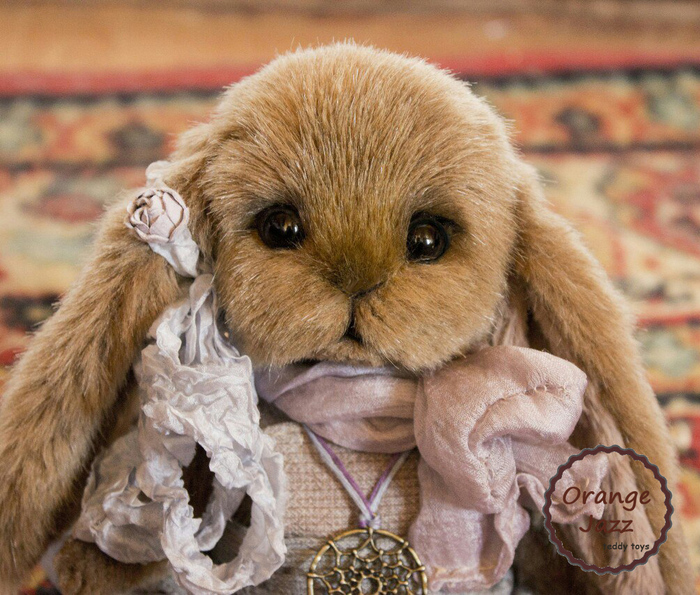 Rabbit Teddy Julia. - My, Teddy's friends, Soft toy, Author's toy, Toys, Needlework without process, Teddy hare, Rabbit