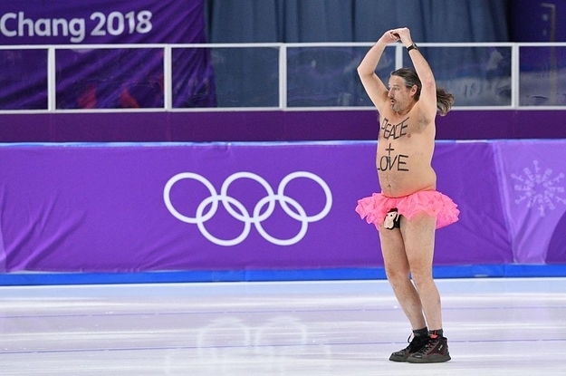 At the Winter Olympics, during the awards ceremony for skaters, a man in a pink tutu ran onto the ice - Olympiad, Olympiad 2018, , , GIF, Longpost