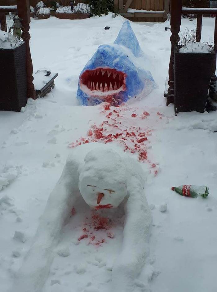 Jaws - Snow, Shark, Blinded, snowman