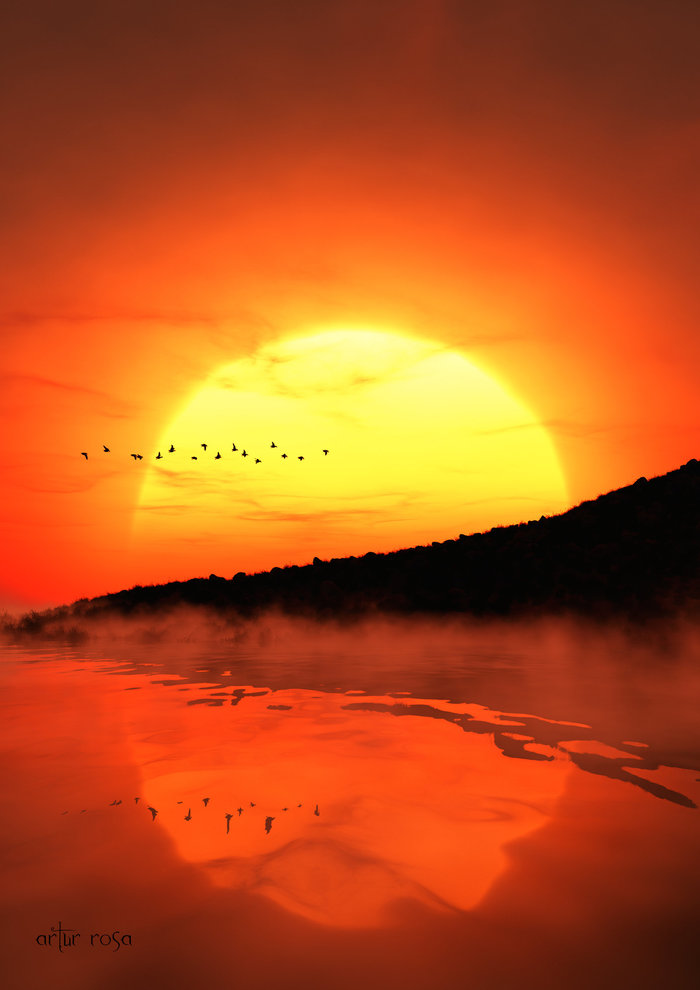 The Sun - Art, Photomanipulation, The sun, Sunset, 