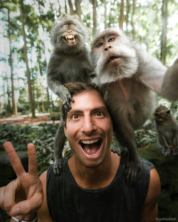 Took a selfie with someone - Person, Monkey, Bali