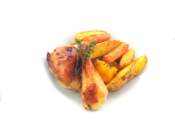 Chicken thighs baked with rosemary and oranges in soy sauce + garnish - My, Hen, Recipe, Video, Longpost