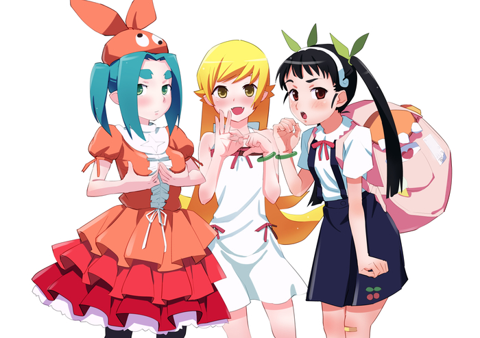 Sign language is more complicated than female logic - it's so vague, indefinite. - Anime art, Loli, Yotsugi ononoki, Shinobu oshino, Hachikuji Mayoi, Art