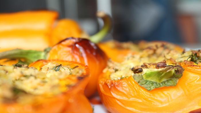 Roasted Lean Peppers with Tofu and Bulgur - My, Bell pepper, In the oven, Bulgur, Tofu, Video, Video recipe, Recipe, Cooking