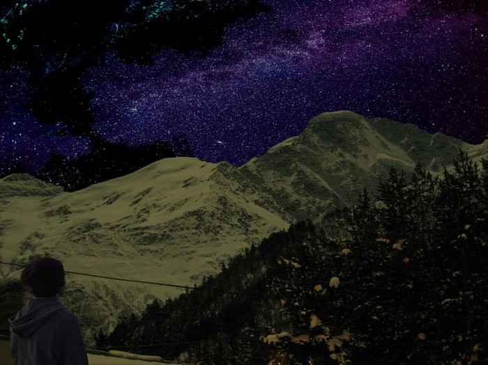 Night sky - My, Night, Sky, Starry sky, Photoshop, The mountains