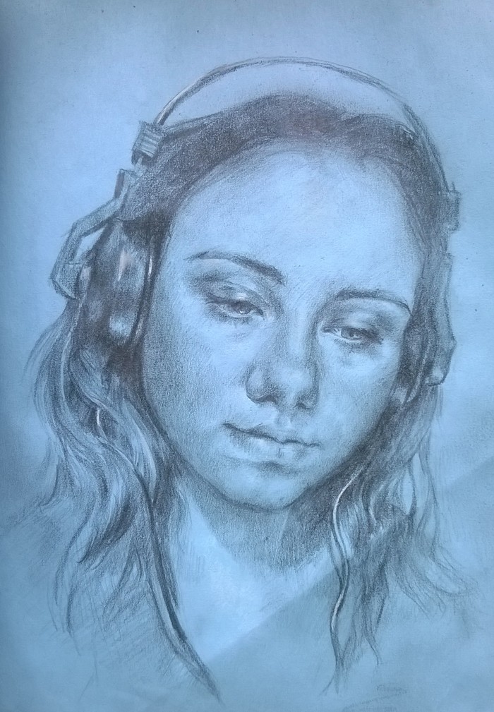 In nirvana - My, Headphones, Portrait, Pencil drawing