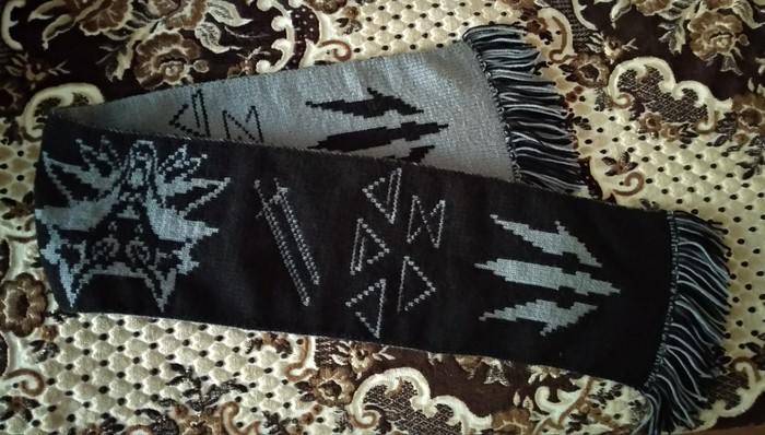 Witcher themed scarf - My, Scarf, Witcher, Knitting, Handmade, Longpost, The Witcher 3: Wild Hunt