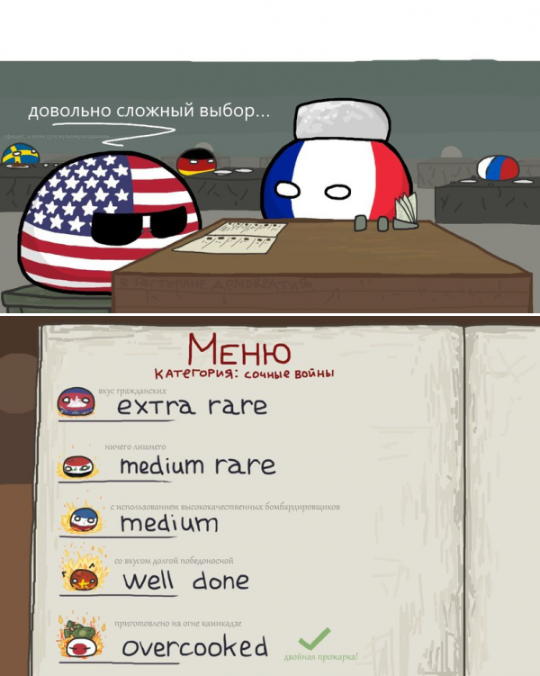 Выберите прожарку - Countryballs, США, Франция, Еда