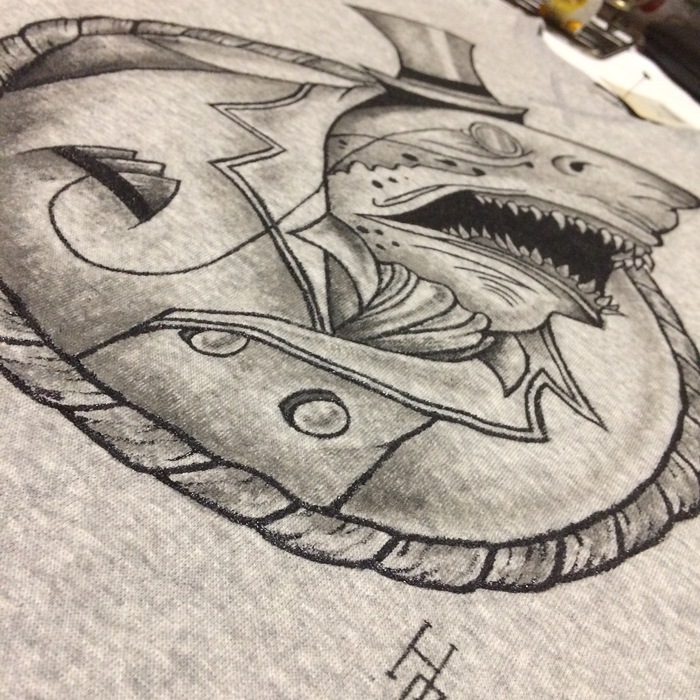 Very intelligent shark) Drawing on the sweatshirt. - My, Sweatshirt, Shark, Great white shark, Intelligentsia, Longpost