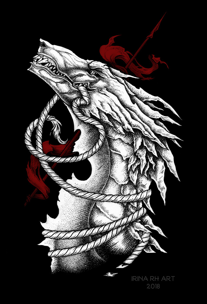 Alizard. Graphic arts - My, Drawing, Graphics, Wyvern, Dotwork, My, Original character