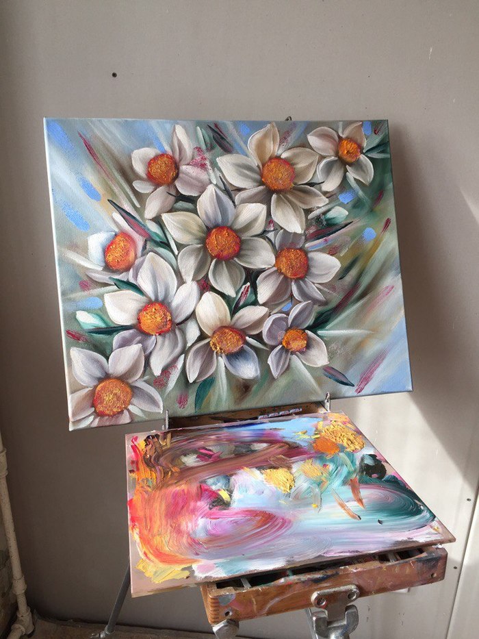 Flowers oil - My, Painting, Oil painting, Canvas, Artist, Painting, Flowers