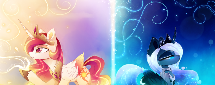 Two Sides My Little Pony, Ponyart, Princess Celestia, Princess Luna, Magnaluna
