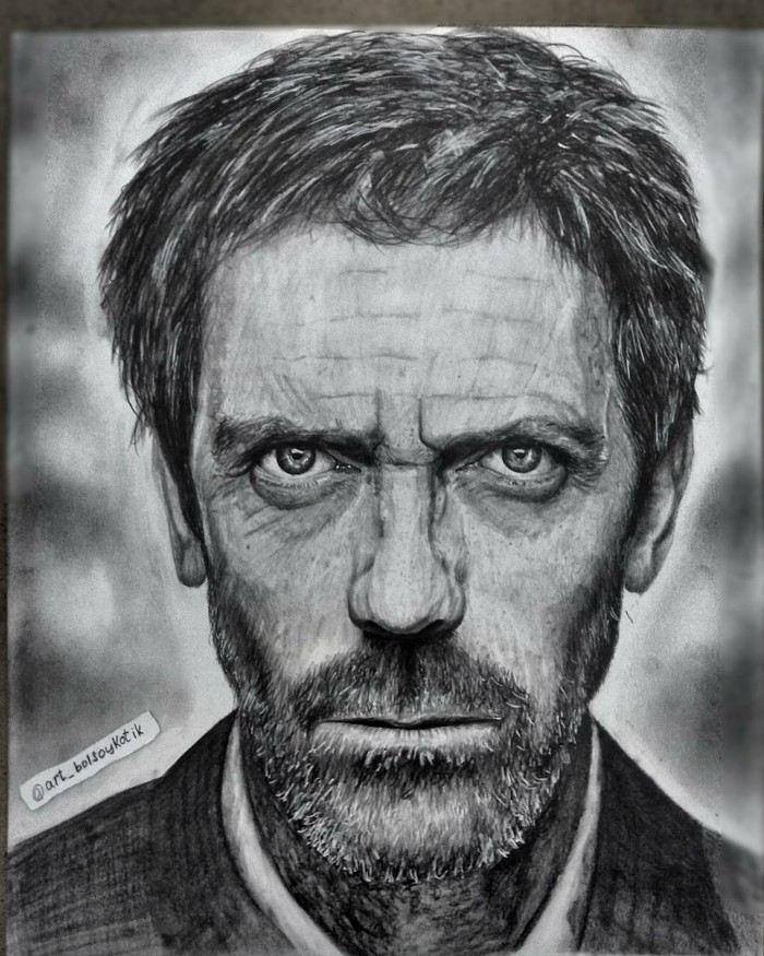 Portrait of Hugh Laurie - My, Drawing, Pencil drawing, Hugh Laurie, Portrait, Dr. House