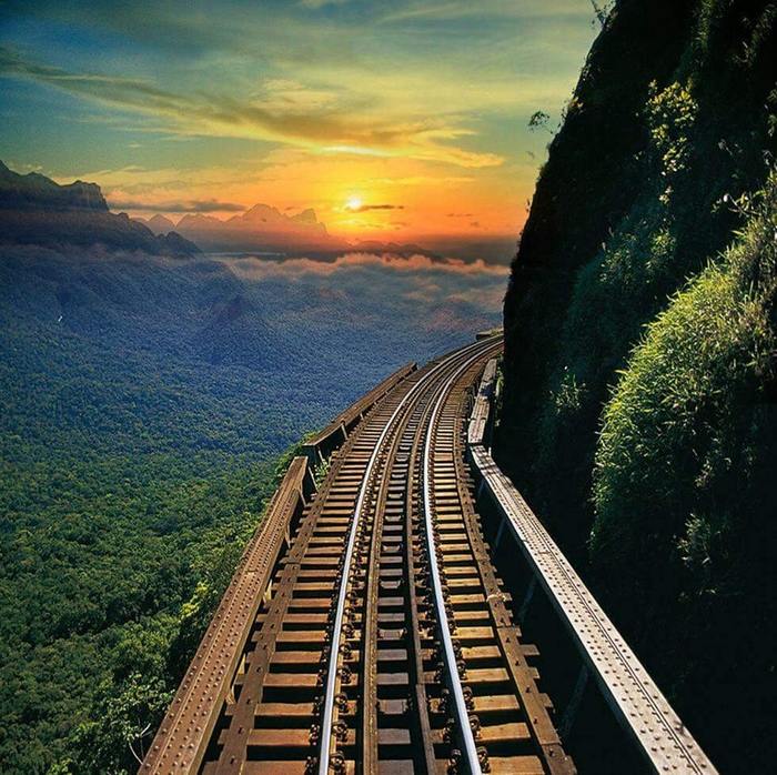 Railway in Serra do Mar, Parana state, Brazil. - The photo, Railway, Brazil, The mountains, Landscape