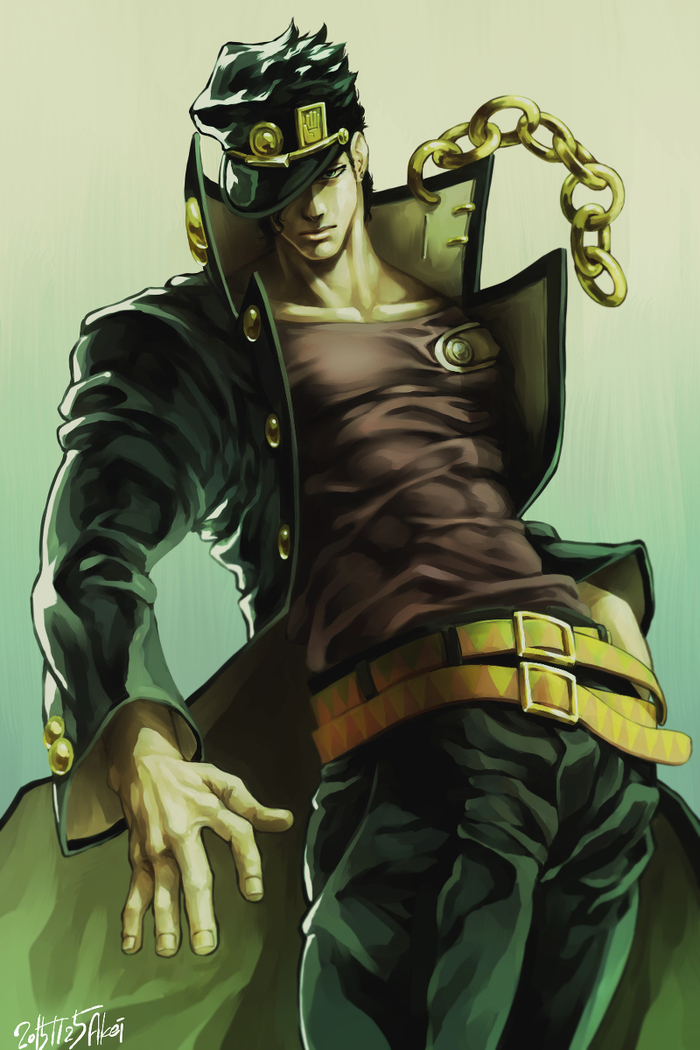 Джотаро Куджо - Anime Art, Арт, Jojos Bizarre Adventure, Pixiv, Twitter, Длиннопост