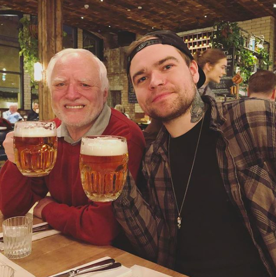 My friend met Harold tonight. Don't let your memes be dreams. - Harold hiding pain, Memes, Reddit, Beer, The photo