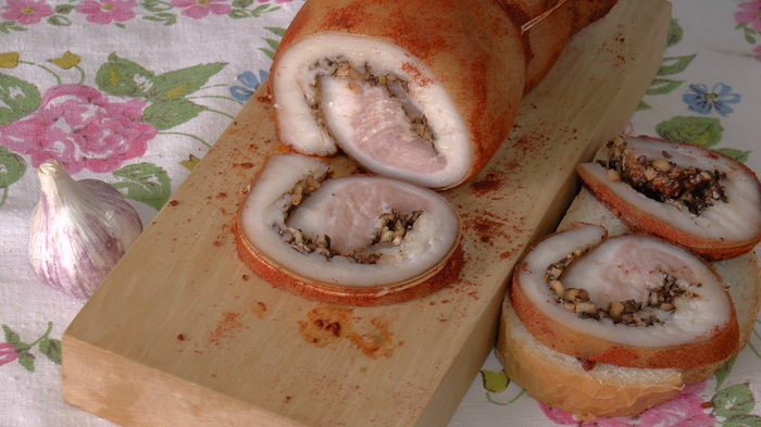 Salo roll with spices - My, Recipe, Salo, Spices, Roll, Video