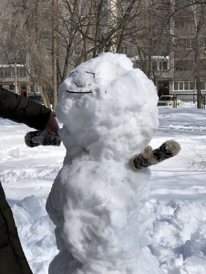 Mmm it smells like spring - My, The photo, Children, snowman, Happiness, Spring