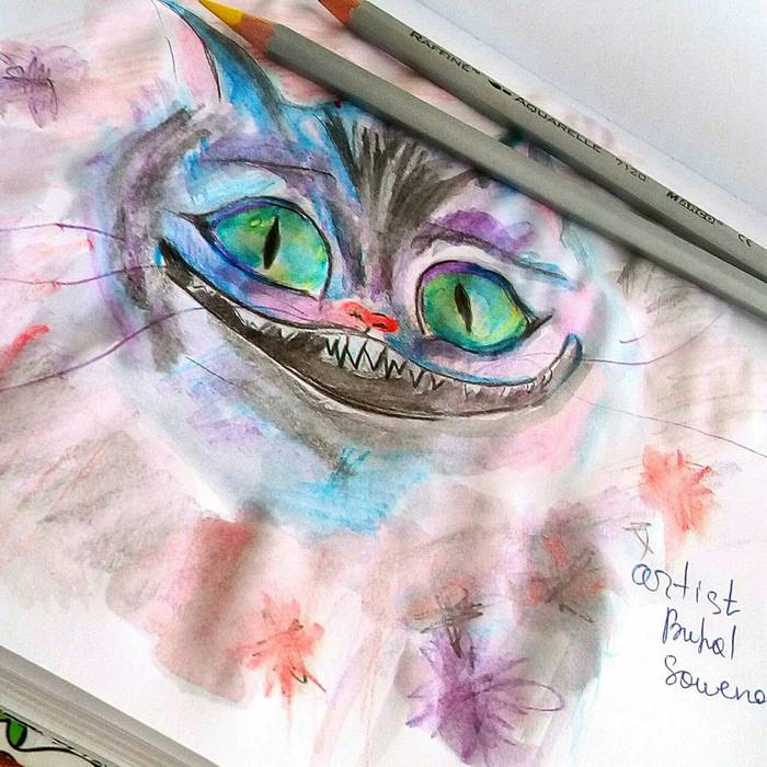 Watercolor Cheshire. - My, Cheshire Cat, Catomafia, March cats, Watercolor pencils, Pencil drawing, cat