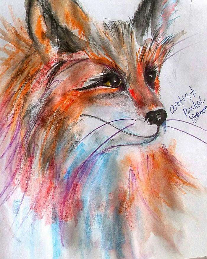 Insolent fox muzzle. watercolor pencil - My, Domestic fox, Watercolor pencils, Fox