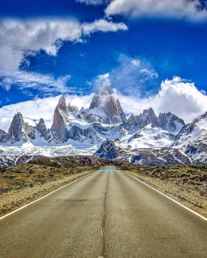 Road to the mountains - Road, Sky, The mountains, Fitzroy, Argentina, The photo, Chile